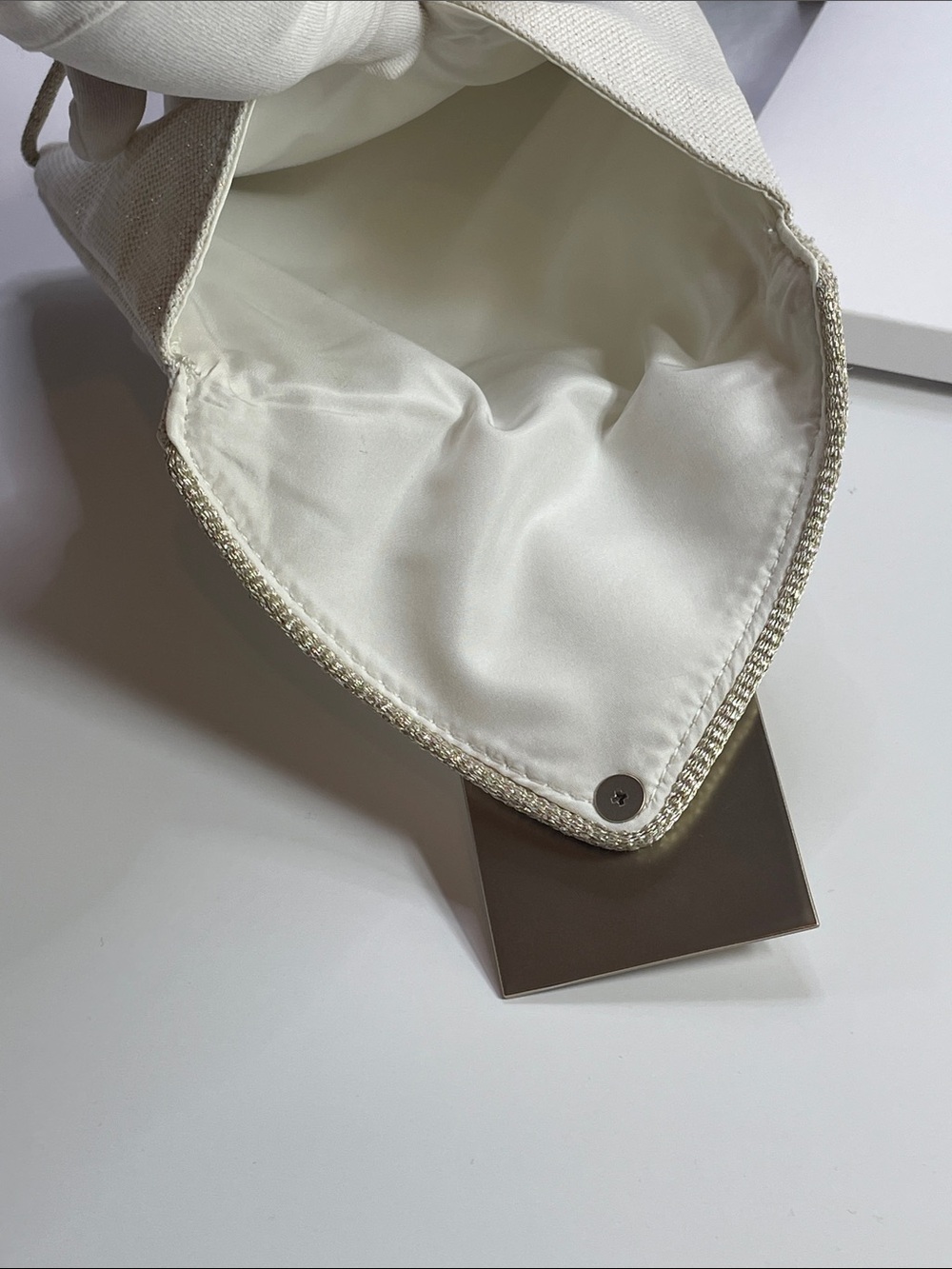 CHANEL Cream Gabrielle Fabric Pouch with Metal Plaque - Picture 5 of 9